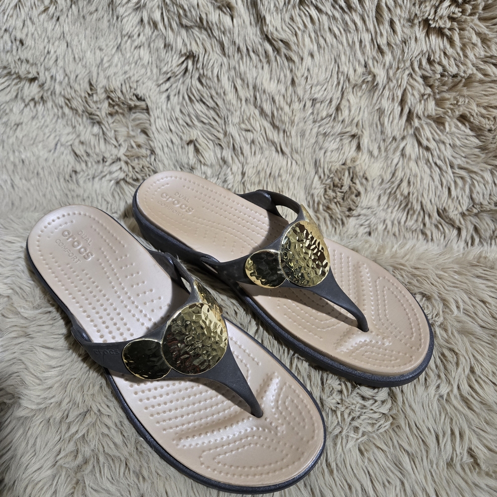 CROCS Black and Gold Women's Sandals - Picture 3 of 5
